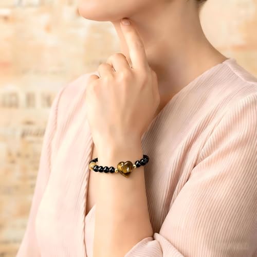 Heart Crystal Bracelet,Natural Gemstone Healing Bead Bracelet | Handmade Jewelry Gifts for Women Men,Graduation Gift for Her - color: Tigers Eye Bracelet