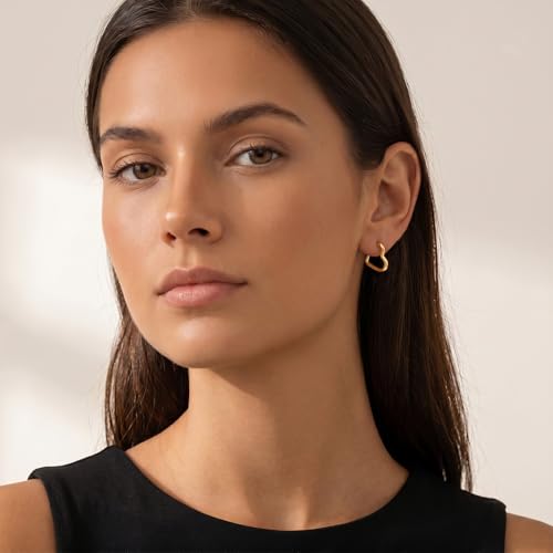Reffeer Solid 925 Sterling Silver Heart Earrings Hoop Minimalist Sleeper Huggie Earrings For Women - color: B-Yellow