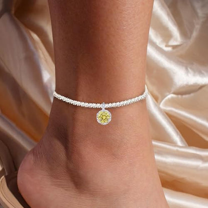 Wellike Silver Ankle Bracelets For Women Waterproof Birthstone Anklets Adjustable Sparkly Chain Silver Plated Stainless Steel Anklet Non Tarnish Jewelry - color: KKWJL185-11