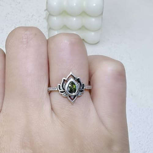 Lotus Ring for Women - Zircon Inlaid Flower Promise Ring - My Trauma Inspirational Statement Floral Jewelry Gift - color: green