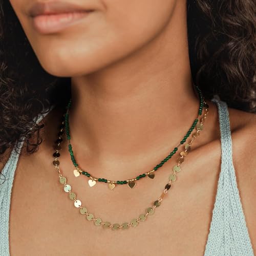 KissYan Beaded Choker Necklace for Women, Colorful Natural Gemstones Pearl Choker 14K Gold Plated Pendant Healing Crystal Necklace Handmade Stone Jewelry Gift | 14K Gold Plated Pendant Necklaces, Natural Gemstones Pearl Choker, Healing Crystal Chain, Hand