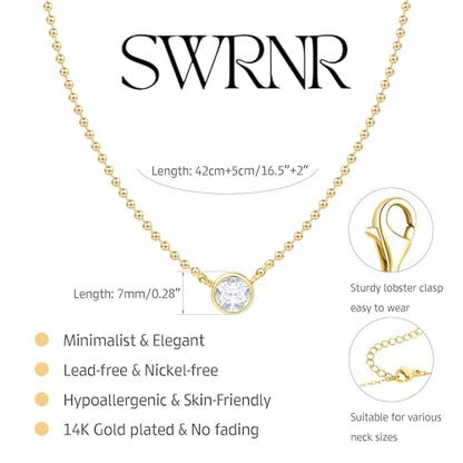 Gold Necklace for Women, Dainty 14K Gold Plated Pendant Necklaces for Women Trendy Simple Choker Chain Cubic Zirconia Circle/Interlocking/Sun/Pearl Necklace Fashion Jewelry Charm Gifts - color: CZ Pendant-3