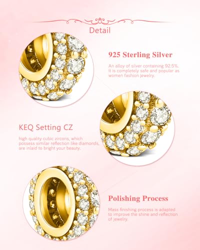 KEQ 925 Silver Spacer Stopper Bead Charms Clearance for Pandora Bracelets Birthstone CZ Always Stopper Birthday Gifts for Mom Grandmom Granddaughter Wife Sisters Friends - color: Golden(2 Pcs)