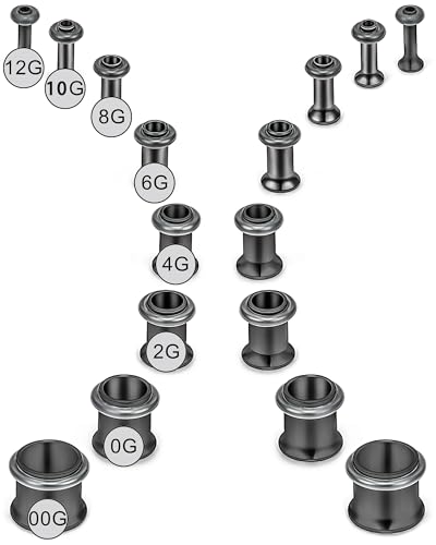 Jenxnjsjo 14g to 7/8in Ear Gauges Plugs Tunnels Taper Earrings Stretching Expander Kit Set for Women Men - color: 103: Single Flare, Black, size: 12g to 00g (8 sizes)