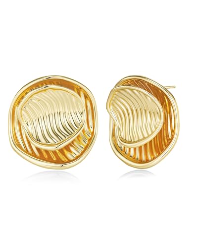 SNGIA18K Gold Plated Dangle Textured Ribbed Irregular Large Leaf Statement Earrings for Women by SNGIA, Handmade Dramatic Geometric Trendy Summer Drop Leaf Flower Jewelry Gifts, Bold Beachy Vintage Plant Fashion Drop Accessories, Vintage Nickle Free Flora
