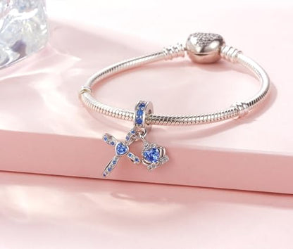 Silver Cross Birthstones Charm Fit for Pandora Charms Bracelet Crown Dangle Charms Beads Birthday Jewelry Gifts for Women - style: December