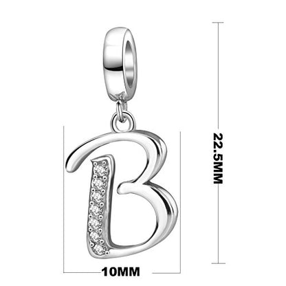 925 Sterling Silver Initial Charm fits Pandora, Gift for Mom Wife | Christmas,Birthday,Mother's Day, Anniversary, Valentine's Day - color: Letter B
