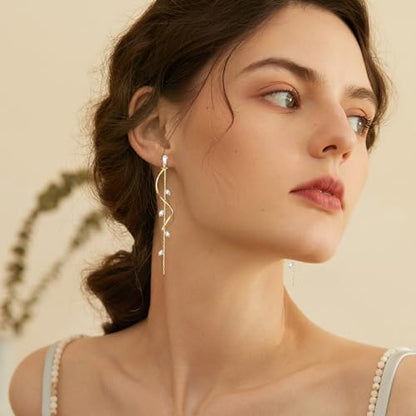 Gold/Silver Clip on Earrings Non Pierced for Women - 14K Gold Plated Long Tasse Drop Dangle Clip Earrings - Cubic Zirconia Leaf Earrings for Women Gold Wedding Jewelry Gifts - color: Gold