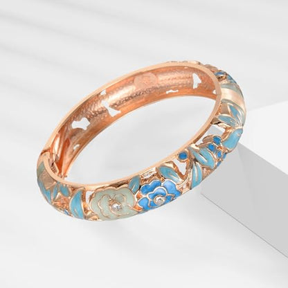 UJOY Womens Multi-Colors Cloisonne Bracelet Plated Flower Hollowed Enameled Hinged Cuff Bangles Jewelry Gift 88A10 - color: 3 Pcs Set-Light Blue-A10