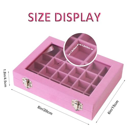 Velvet Jewelry Box 24 Grid Jewelry Earrings Display Organiser Box Ring Tray Holder Earrings Storage Case for Girls Wife Mom Women (Light Pink) - color: Light Pink