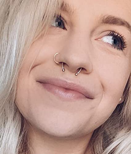 Longita Internally Threaded Septum Ring Silver Black Gold Septum Rings 16G Septum Piercing Surgical Steel Septum Jewelry Septum Nose Rings 16 Gauge Small Septum Ring Horseshoe with Replacement Balls - color: D3-silver+gold-8+10mm