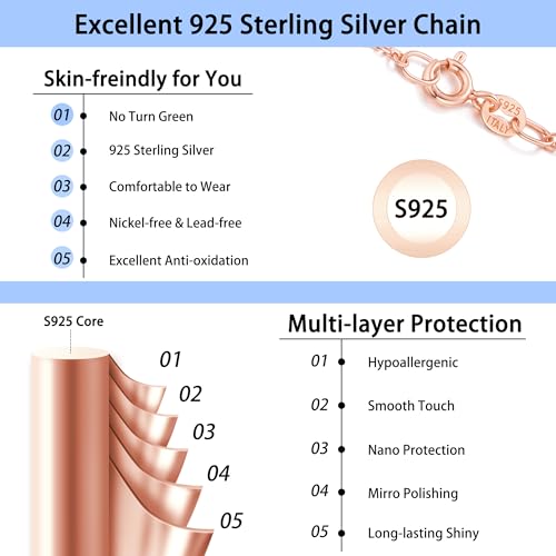 Jewlpire 18k Gold Plated 925 Sterling Silver Chain Necklace for Women, 1.2mm Cable Chain Necklace Super Sturdy & Shiny Women's Chains Necklaces 14/16/17/18/20/22/24 Inches - color: 18K Rose Gold Plated, size: 18 Inch