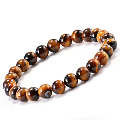 Tigers Eye Bracelets for Men Women Stretch Adjustable Bracelet Natural Tiger Eye Beaded Gemstone Bracelet Handmade Polishing for Spiritual Healing Meditation Yoga - color: Color-10, size: 7 inch
