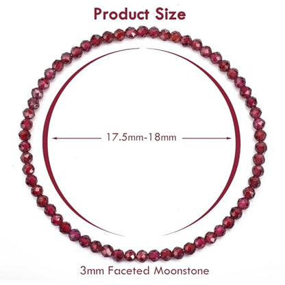 BONNY BOXX Natural Genuine Gemstone Faceted Round Beads Bracelets, 3mm Adjustable Stretchy Tiny Faceted Black Tourmaline Bracelet, Healing Crystal Reiki Chakra Dainty Jewelry Fashion Gifts - color: Garnet