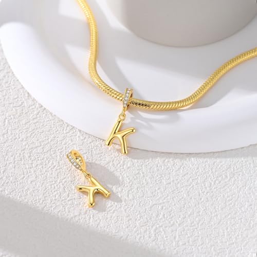 Hapour Gold Initial Letter Charms 925 Sterling Silver Alphabet Beads | 14K Gold Plated, A-Z Letter Charms, For Bracelets Necklace, Cubic Zirconia, DIY Dangle Pendant Beads, For Women Mom - color: Golden initial letter K