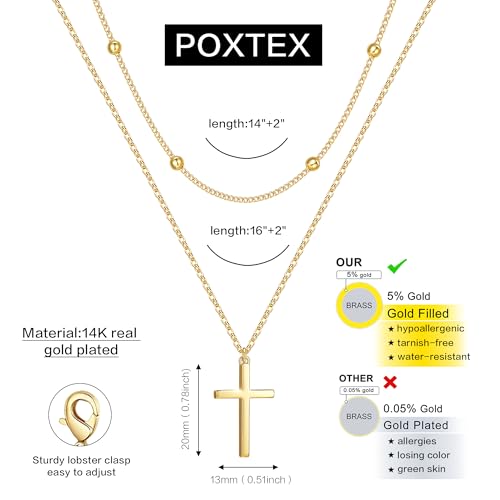 Poxtex Cross Necklace for Women Teen Girls, Dainty 14K Gold Silver Plated Cross Choker Jewelry Non Tarnish Waterproof Cute Simple Small Necklace Christian Baptism Religious Faith Jewelry Gifts - color: 08 Stack Cross CZ Necklace - Gold