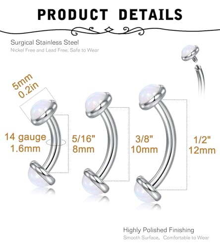 MODRSA Gold Belly Button Ring Dangle Belly Rings Silver Pink Dangling Dangly Belly Button Piercing Hypoallergenic Surgical Steel Opal Butterfly Navel Rings for Women Cute Dainty Navel Jewelry - color: D2- Mix 3 length opal - silver
