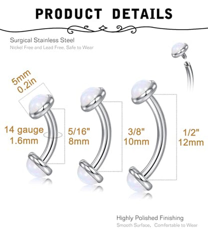 MODRSA Gold Belly Button Ring Dangle Belly Rings Silver Pink Dangling Dangly Belly Button Piercing Hypoallergenic Surgical Steel Opal Butterfly Navel Rings for Women Cute Dainty Navel Jewelry - color: D2- Mix 3 length opal - silver