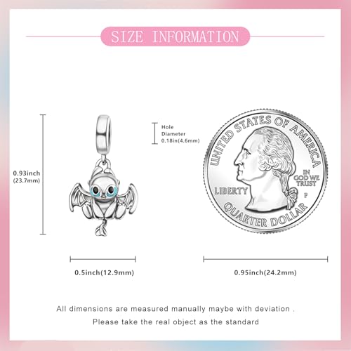 S925 Sterling Silver Cute Bead Charm for Pandora Bracelets and Necklaces | Lucky Clover Cute Animal Pink Bow Cherry Butterfly Pendant Bead Charms Jewelry Making Gifts for Women Valentines Mother's Day - style: Winged Dragon Charm