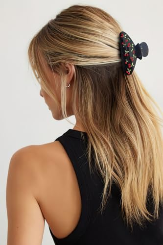 LILIE&WHITE Acrylic Hair Clips For Women Black Claw Clips | With The Rhinestone Pattern In Red Cherry Hair Clip With Claw For Thick Hair Strong Hair Fix Claw Clips - color: HC21221B