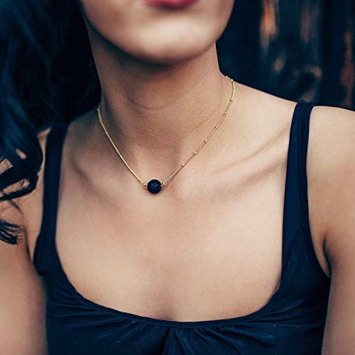 Aobei Pearl 18K Gold Plated Paperclip Chain Choker Satellite Chain Freshwater Cultured Biwa Pearl Pendant Necklace Dainty Turquoise Jewelry for Women - color: Lava Bead