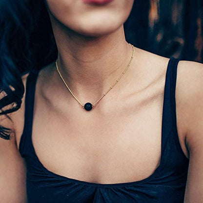 Aobei Pearl 18K Gold Plated Paperclip Chain Choker Satellite Chain Freshwater Cultured Biwa Pearl Pendant Necklace Dainty Turquoise Jewelry for Women - color: Lava Bead