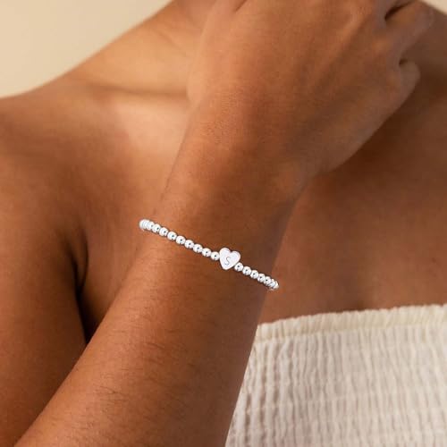 Beaded Bracelets for Women Dainty Beaded Heart Initial Bracelets Letter A-Z Charm Stretch Bead Ball Bracelet Trendy Jewelry Gifts - style: Silver-S