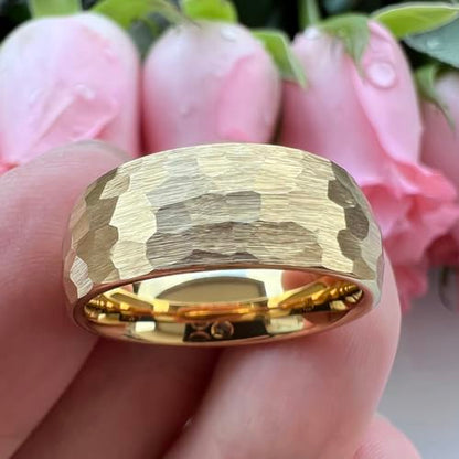 TUTISS 6mm 8mm Silver/Black/Gold/Rose Gold Hammered Tungsten Rings for Men Women Couple Fashion Jewelry Engagement Wedding Bands Domed Matte Finish Comfort Fit - color: 8mm Gold I Love You Engraved