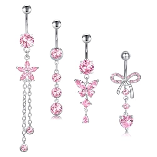 Briana Williams Belly Button Ring Belly Rings Belly Button Piercing Gold Belly Button Ring for Women Clicker Belly Ring Belly Piercing Stainless Steel 14g 10mm Blley Navel Rings Piercing Jewelry - color: F4 -4pcs, silver