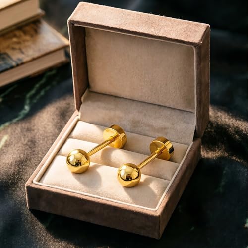 Stainless Steel Ball Bead Screw Back Flat Back Stud Earrings, 1 Pair 3 mm (0.12") Hypoallergenic Earrings for Sensitive Ears - color: Gold