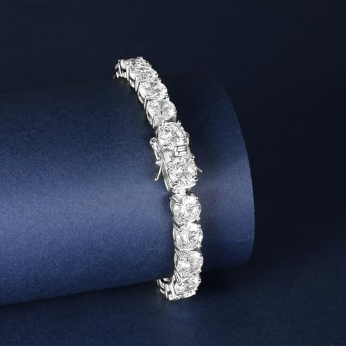 7.0MM Tennis Bracelet for Men Women,18K White/Yellow Gold Plated 7.0mm Round Cubic Zirconia Classic Tennis Bracelet - color: 7MM-White Gold Plated, size: 7 inch