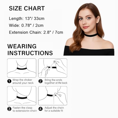 AnotherKiss Black Velvet Choker Necklace for Women, Wide 3/4 Inch | Wide 3/4 inch velvet ribbon adds bold gothic style for Halloween costumes, birthday parties, cosplay and daily wear.