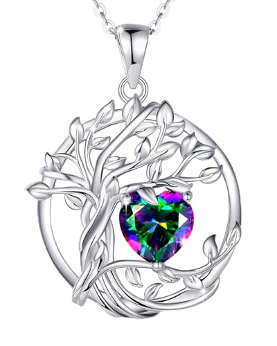 FANCIME Tree of life Birthstone necklace Sterling Silver Pendant Birthstone Necklace Gemstone Anniversary Birthday Jewelry Mothers Day Gifts for Mom Her Wife - color: Jun.-Alexandrite