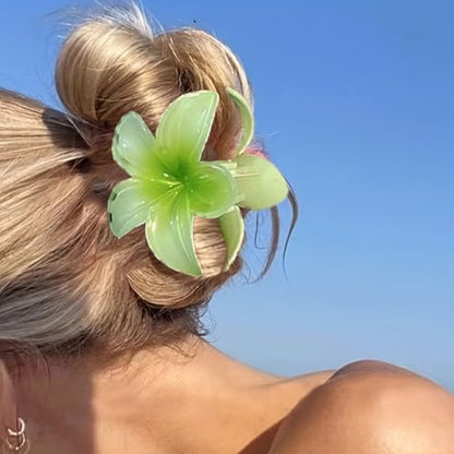 Flower Hair Clips for Women Girls Claw Clips Summer Fashion Hair Accessories with Green Gradient Cute Plumeria Design Barrettes Hold Hair in Place for Thick Thin Hair(3Pcs: 1 large 2 small) - color: Green