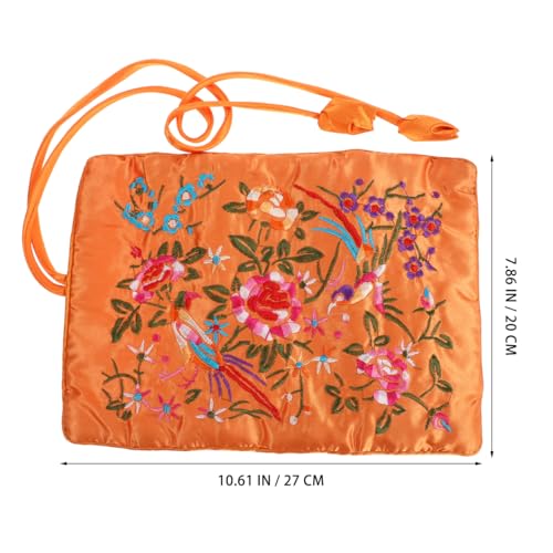 Cabilock Embroidered Jewelry Roll Bag Handmade Flower Brocade Jewelry Bag Organizer with Zip Pocket Travel Pouch for Earrings Bracelets Necklaces Cosmetic Brushes 10.62 X 7.87 X 0.19 in