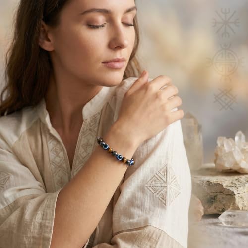 Bivei Protection Crystal Healing Bracelet | 8MM Strength Bracelet Spiritual Stretch Beaded Jewelry for Women Men Gift - color: Protection, size: Large 8-8.27 inch