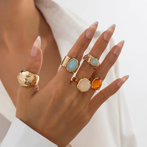 Chunky Gold Rings Set for Women Stacking Finger Knuckle Rings Silver Statement Ring Set Punk Jewelry - style: 187-5pcs