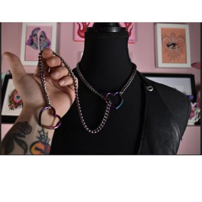 Heart O-ring Slip Chain Necklace For Women Handmade Punk Heart Slip Chain Choker Necklace Stainless Steel Cuban Chain Necklace Punk Rock Collar Necklace Adjustable Lariat Y Necklace ﻿ - color: Colour