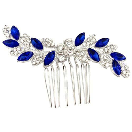 Bridal Crystal Hair Comb Small Wedding Alloy Rhinestone Party Prom Hair Piece Accessories Elegant for Women Girls (Royal Blue + Silver) - color: Royal Blue + Silver