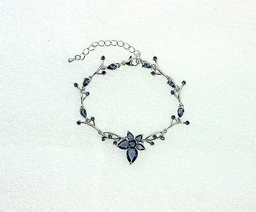 Faship Gorgeous CZ Crystal Floral Necklace Earrings Set - color: Navy Blue / Matching Bracelet