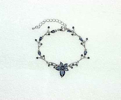 Faship Gorgeous CZ Crystal Floral Necklace Earrings Set - color: Navy Blue / Matching Bracelet