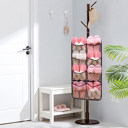 Dual Sided Hanging Closet Organizer Durable Socks Stocking Clothes Bra Accessories Storage Bag With 16 Large Pockets (Clear PVC Pockets)