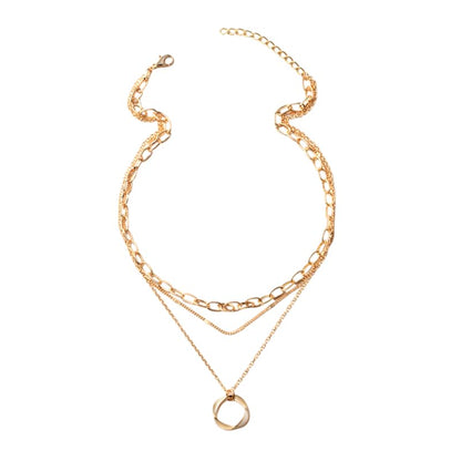 18K Gold Plated Triple Layered Necklace for Women, Multi-Strand Choker with Twisted Eternity Circle Pendant, Elegant Link and Dainty Chain Jewelry for Professional Outfits and Modern Fashion Accents