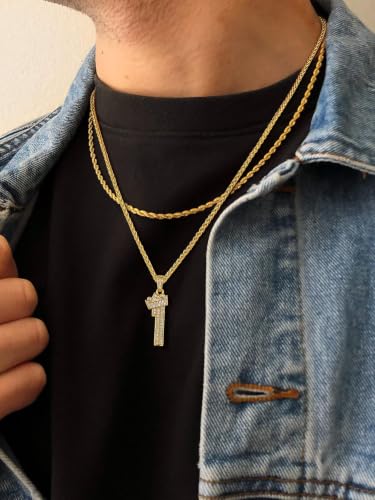 U7 Crown Initial Necklace Men Women, Bling Diamond A-Z 0-9 Letter Pendant with Wheat Chain, Silver/Black/Gold Plated CZ Alphabet Number Hip Hop Jersery for Father Husband - color: a. Gold, size: 28. 1