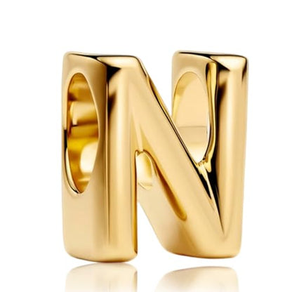 Gold Letter Charms A-Z for Bracelets 925 Sterling Silver Alphabet Initial Charms Beads Jewelry Gifts for Women - color: N