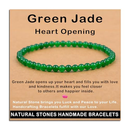 AD Beads Handmade Gemstone Stretch Elastic Bracelet Crystal Healing Reiki Nature's Beauty and Spiritual Essence Unisex (4mm, Green Jade (Heart Opening)) - color: Green Jade (Heart Opening), size: 4mm
