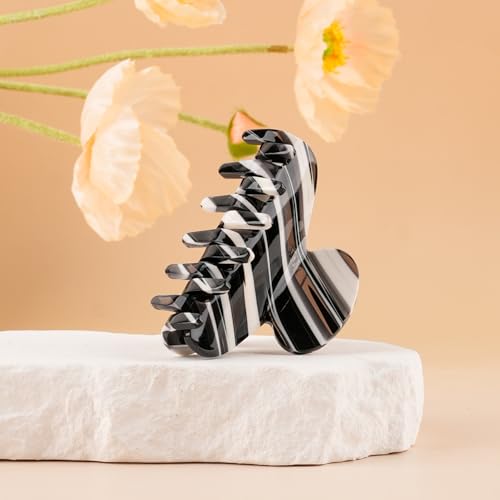 MAORULU Medium Cute Acetate Hair Claw Clips for Women Girls, 3 Inch Cherry Red Claw Clips for Thin & Medium Thick Hair, Durable French Banana Clip with Gift Box (Black and White Marble) - color: Black and White Marble