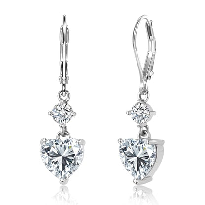Silver Dangle Double Hoop Earrings For Women Paperclip Link Earring | Drop Small Silver Earrings Square Huggie Paperclip Dangly Hoop Silver Hoops Earrings Jewelry - color: Silver Heart