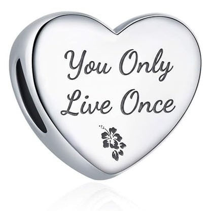 Love Heart Charm Fit for Pandora Charms Bracelets You Only Live Once Charm Birthday Gifts for Women