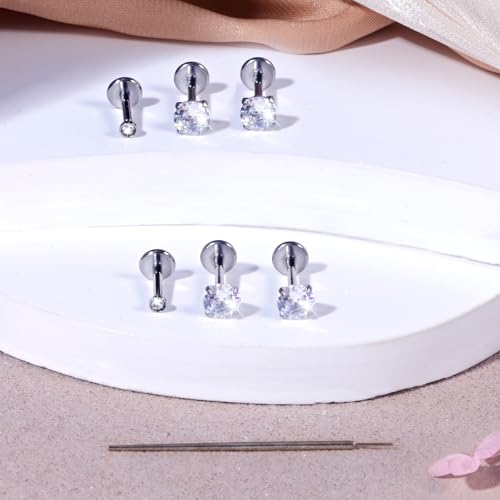 Zolure 18G/20G Flat Back Earrings Stud Threadless Nose Studs Surgical Steel Push in Earrings Tragus Cartilage Labret Helix Lip Conch Medusa Piercing Jewelry - color: 20G Silver #2